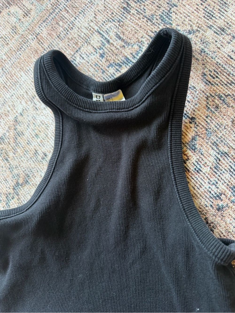 Divided Black Ribbed Racerback Crop Tank - Picture 2 of 3